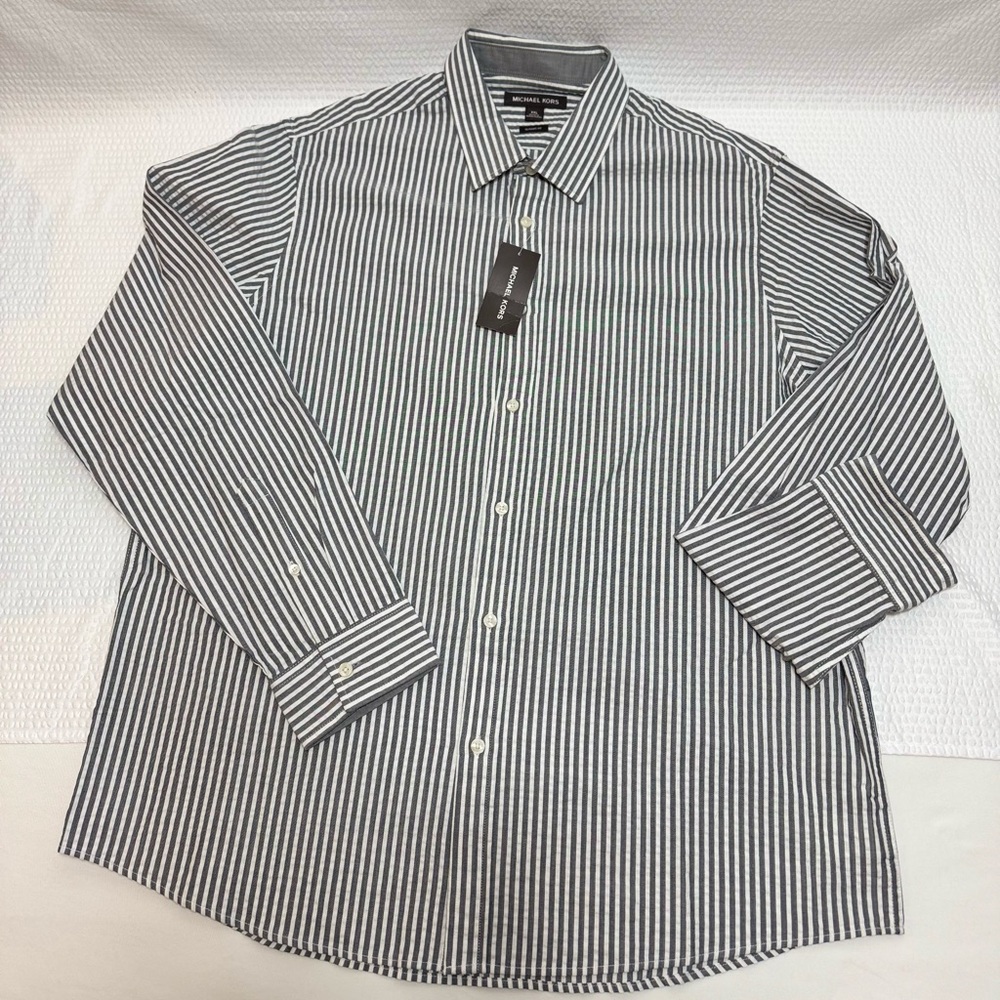 Michael Kors Black and White Striped Button Down Shirt